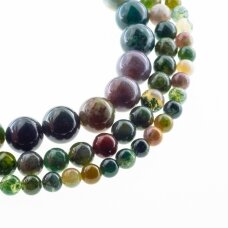 Indyjski agat, naturalny, B jakość, kształt okrągły, zielony kolor, 37-39 cm/sznur, 4, 6, 8, 10, 12, 14 mm