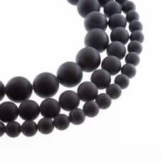 Juodas oniksas, natūralus, AB kokybė, dažytas, matinis, apvali forma, 37-39 cm/gija, 4, 6, 8, 10, 12 mm