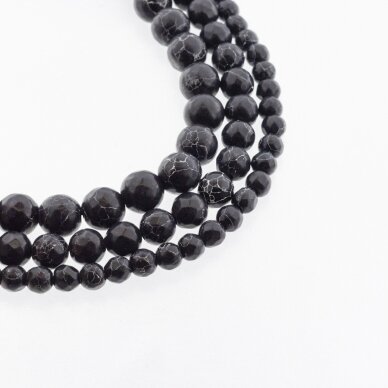 Black Marble, Natural, Faceted Round Bead, 37-39 cm/strand, 4, 6, 8, 10, 12 mm