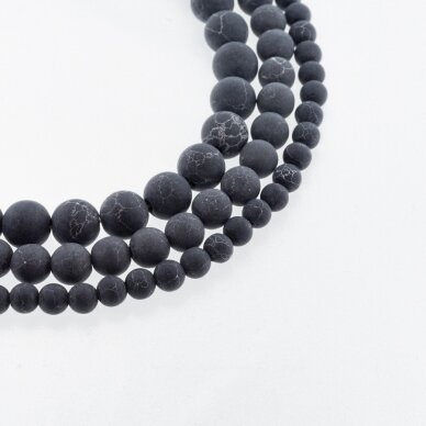 Black Marble, Natural, Matte Round Bead, 37-39 cm/strand, 4, 6, 8, 10, 12 mm