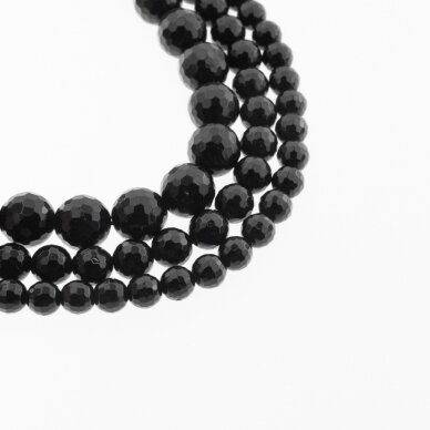 Black Tourmaline/Schorl, Natural, B Grade, Faceted Round Bead, 37-39 cm/strand, 6, 8, 10 mm