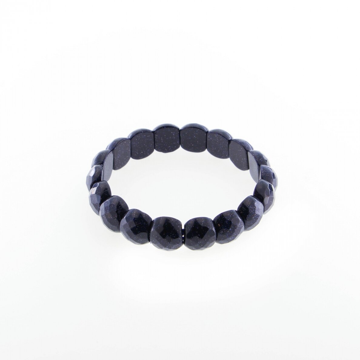Blue goldstone bracelet, faceted halfround form, 21cm long, 13x11mm size
