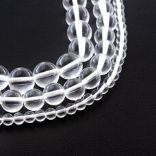 Kalnų krištolas, regeneruotas sintetinis, apvali forma, skaidri balta spalva, 37-39 cm/gija, 4, 6, 8, 10, 12, 14, 16, 18, 20 mm