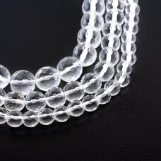 Rock Crystal Quartz, Reconstituted, Faceted Round Bead, Clear, 37-39 cm/strand, 4, 6, 8, 10, 12, 14, 16, 18, 20 mm
