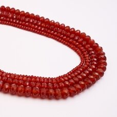 Karneolis, natūralus, A kokybė, dažytas, briaunuotas, apvali forma, raudona spalva, 37-39 cm/gija, 2x4 mm Karneolis, natūralus, A kokybė, dažytas, briaunuotas, apvali forma, raudona spalva, 37-39 cm/gija, 2x4 mm