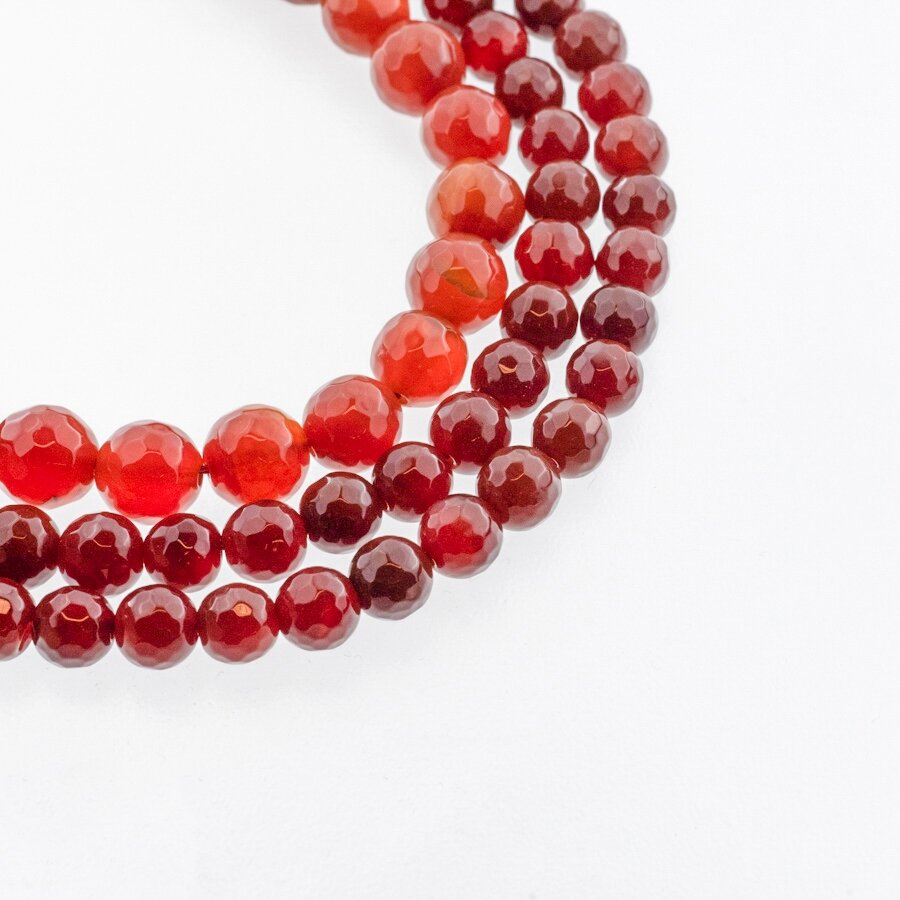 Carnelian, Natural, B Grade, Dyed, Faceted Round Bead, Red, 37-39 cm/strand, 4, 6, 8, 10, 12, 14, 16 mm