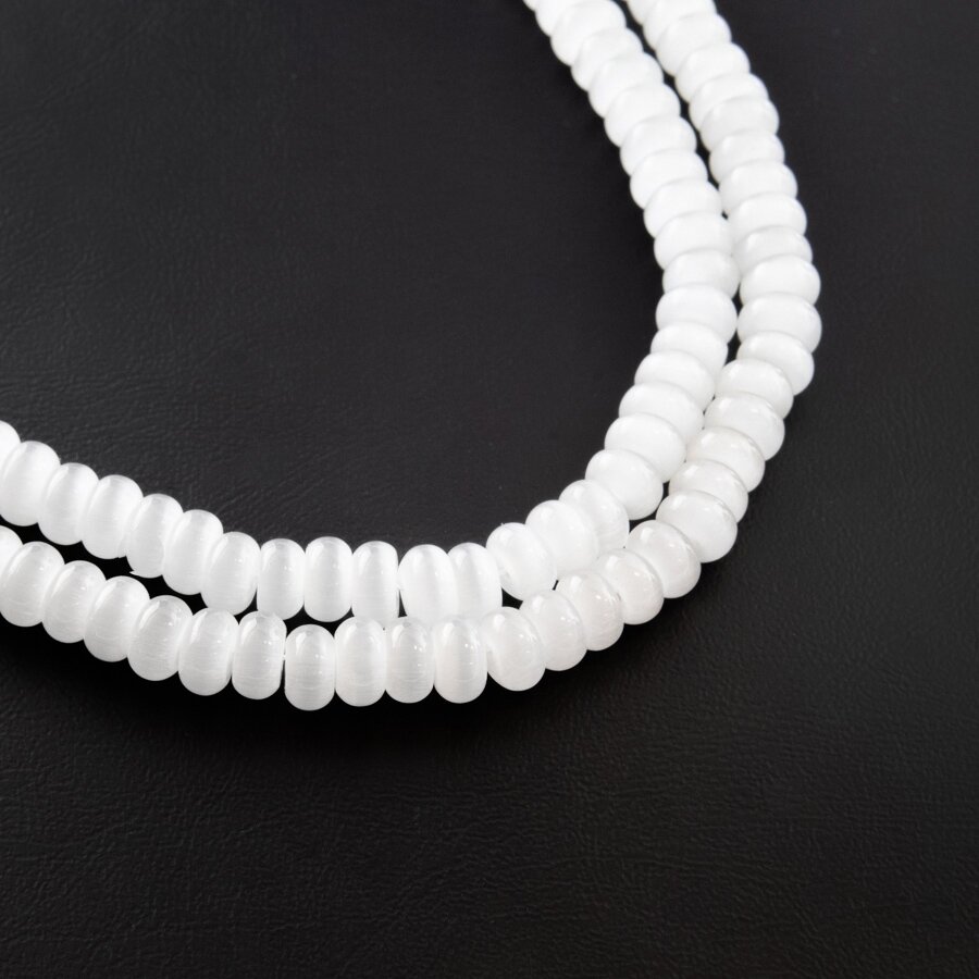 Cat's Eye Glass, Abacus Rondelle Bead, #05 White, 8x5, 10x8, 12x10 mm Cat's Eye Glass, Abacus Rondelle Bead, #05 White, 8x5, 10x8, 12x10 mm