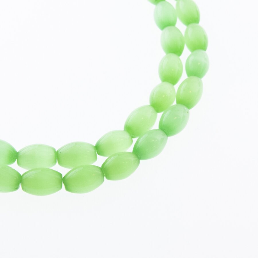 Kocie oko-szkło, kształt owalny-ryżu, #17 jasno zielony kolor, sznur, 4x6, 6x8, 8x12, 10x14 mm