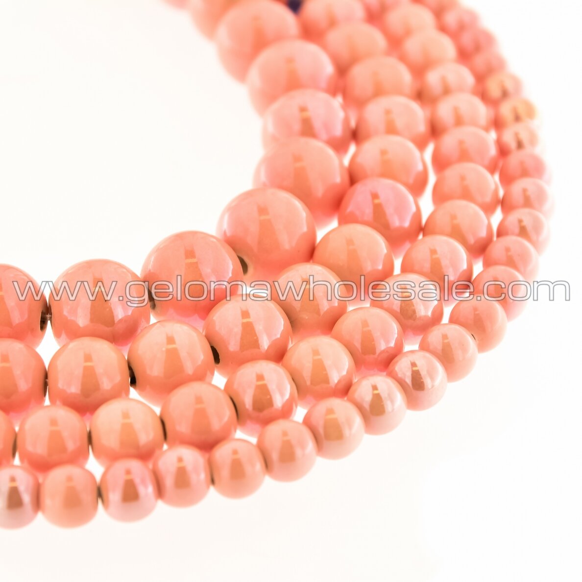 Keramika, apvali forma, #A01 persikinė rožinė spalva, apie 55 vnt./gija, 6, 8, 10, 12, 14, 16, 18, 20, 28, 32, 35 mm