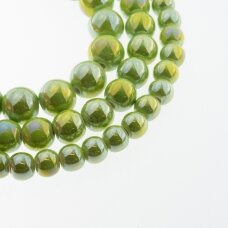 Ceramic, Round Bead, #B25 Lime Green, AB Effect, about 55 pcs/strand, 6, 8, 10, 12, 14, 16, 18, 20, 28, 32, 35 mm