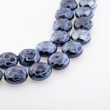 Ceramic, Faceted Puffed Disc Bead, #S17 Aged Blue, about 20 pcs/strand, about 19 mm
