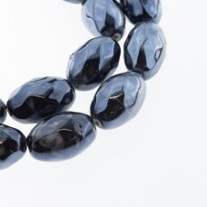 Ceramic, Faceted Oval Bead, #S11 Grey Spotted Black, about 10 pcs/strand, about 18x28 mm