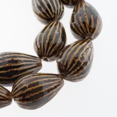 Ceramic, Teardrop Bead, #S15 Striped Aged Brown, about 8 pcs/strand, about 25x37 mm