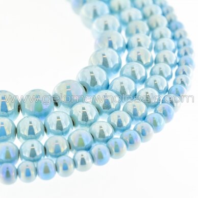 Keramika, apvali forma, #B20 pastelinė žydra spalva, AB efektas, apie 55 vnt./gija, 6, 8, 10, 12, 14, 16, 18, 20, 28, 32, 35 mm