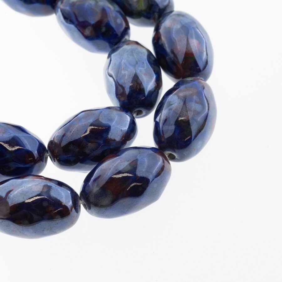 Ceramic, Faceted Oval Bead, #LY-033 Blue with Green-Red-White Spots, about 10 pcs/strand, about 18x28 mm Ceramic, Faceted Oval Bead, #LY-033 Blue with Green-Red-White Spots, about 10 pcs/strand, about 18x28 mm