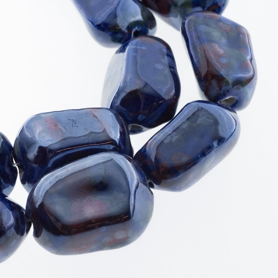 Ceramic, Nugget Bead, #LY-033 Blue with Green-Red-White Spots, about 8 pcs/strand, about 28x35x20 mm Ceramic, Nugget Bead, #LY-033 Blue with Green-Red-White Spots, about 8 pcs/strand, about 28x35x20 mm