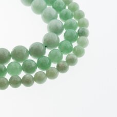 Kinų baltas žadeitas, natūralus, dažytas, apvali forma, šviesiai žalia spalva, 37-39 cm/gija, 6, 8, 10, 12 mm