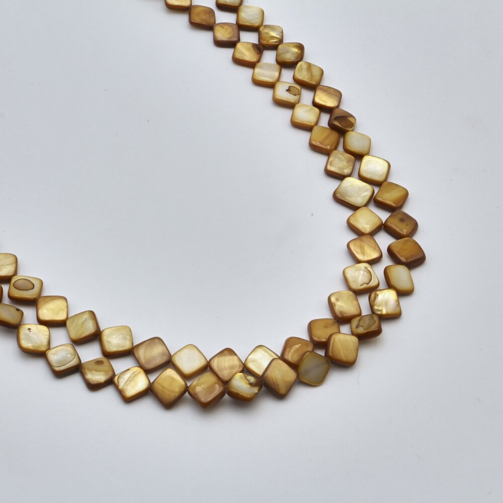 Shell beads, reconstituted, B grade, diagonally drilled square shape, #12 tiger eye color, 39 cm/strand, 9 mm Shell beads, reconstituted, B grade, diagonally drilled square shape, #12 tiger eye color, 39 cm/strand, 9 mm