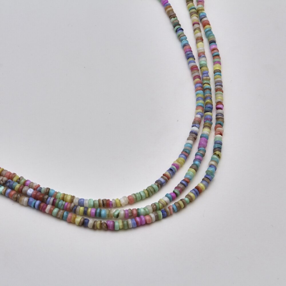 Shell beads, reconstituted, B grade, uneven rondelle shape, #99 color mix, 39 cm/strand, 5x2 mm Shell beads, reconstituted, B grade, uneven rondelle shape, #99 color mix, 39 cm/strand, 5x2 mm