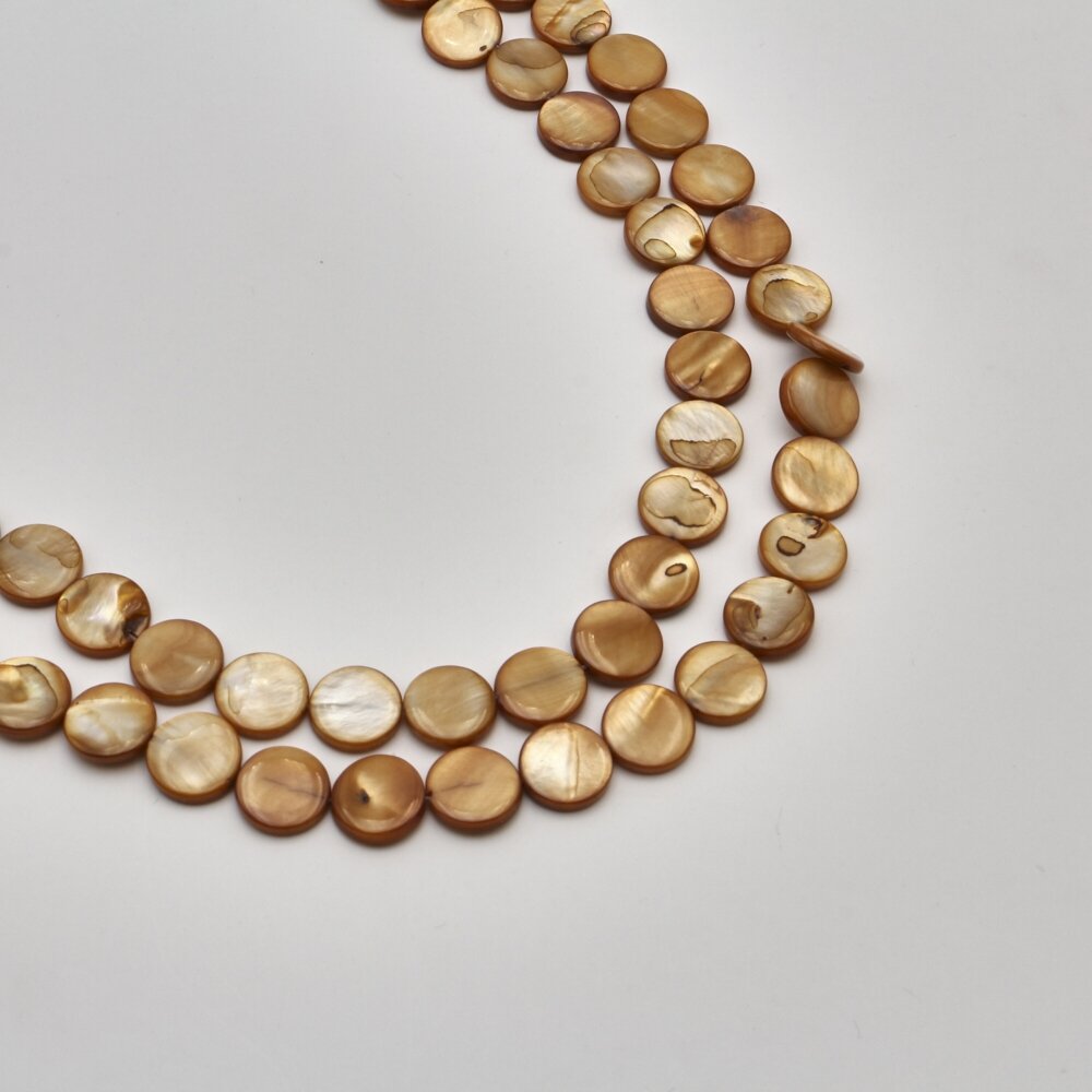 Shell beads, reconstituted, B grade, flat disc shape, #12 tiger eye colo, 39 cm/strand, 12 mm Shell beads, reconstituted, B grade, flat disc shape, #12 tiger eye colo, 39 cm/strand, 12 mm