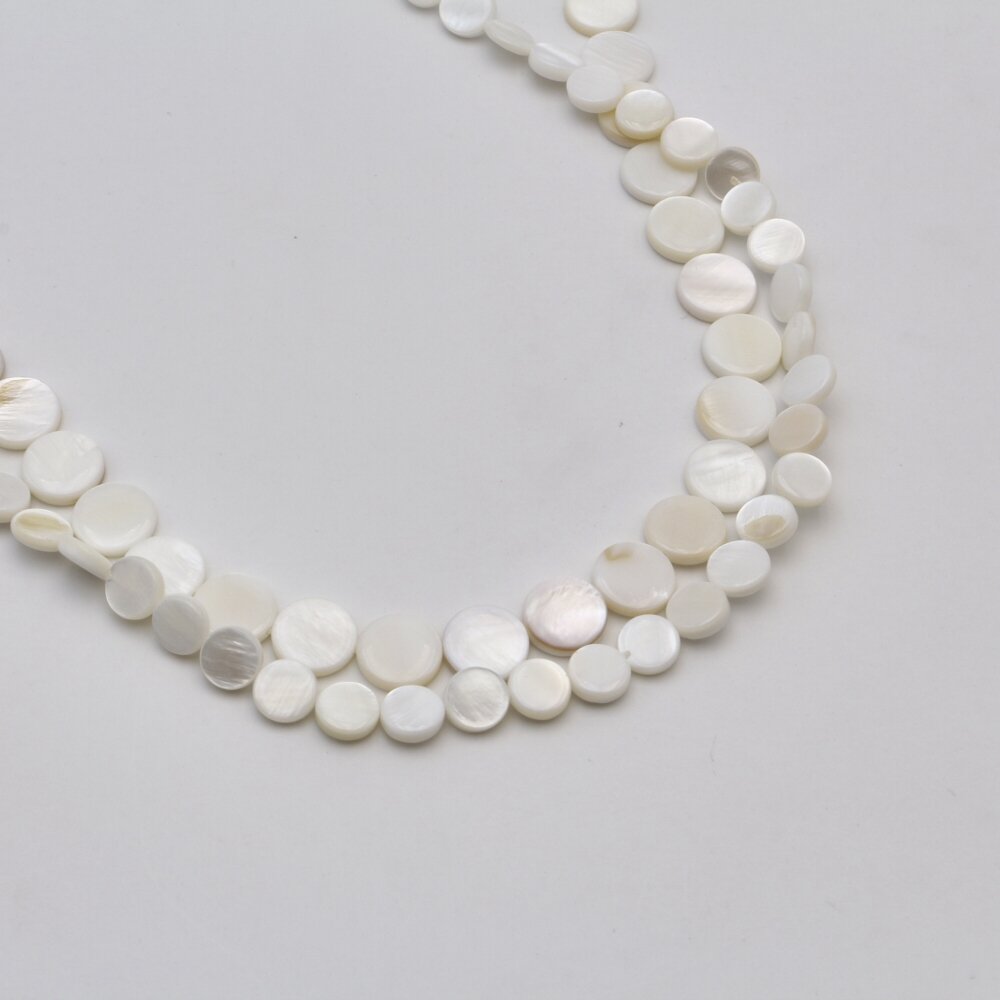 Shell beads, reconstituted, B grade, flat disc shape, #53 pearl color, 39 cm/strand, 9, 12 mm