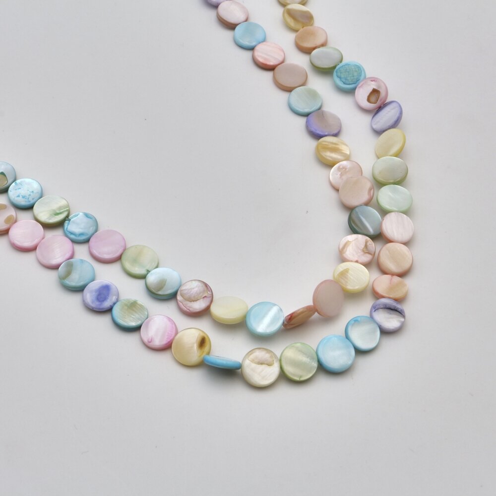 Shell beads, reconstituted, B grade, flat disc shape, #97 color mix, 39 cm/strand, 11 mm Shell beads, reconstituted, B grade, flat disc shape, #97 color mix, 39 cm/strand, 11 mm