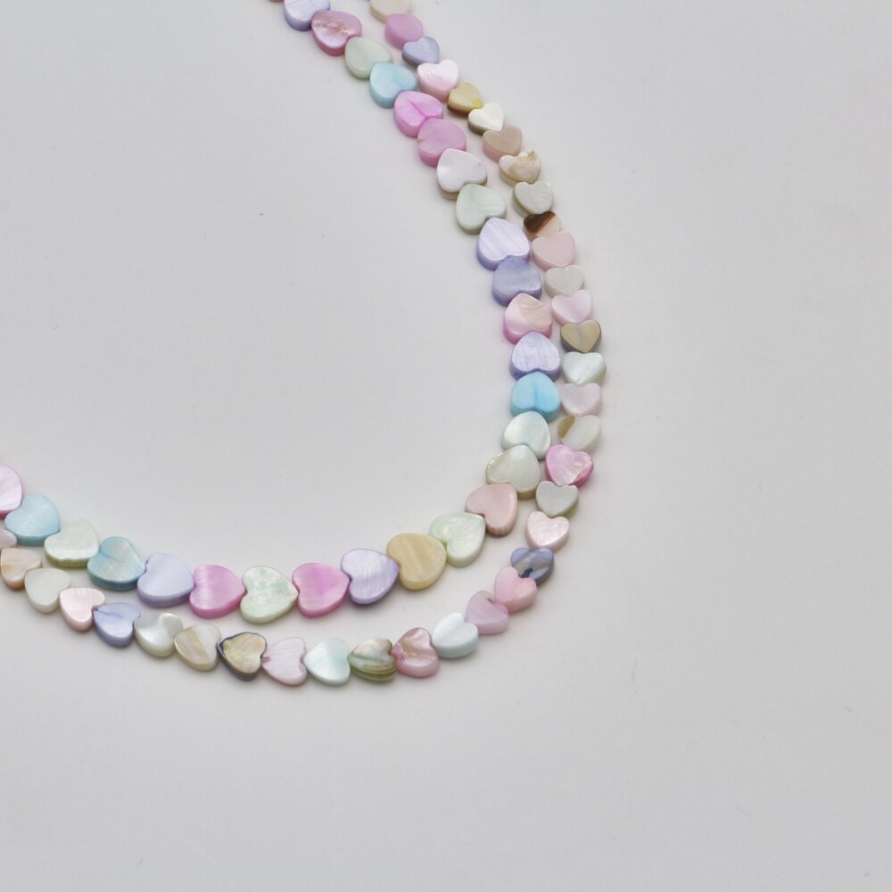Shell beads, reconstituted, B grade, flat heart shape, #97 color mix, 39 cm/strand, 6, 9 mm Shell beads, reconstituted, B grade, flat heart shape, #97 color mix, 39 cm/strand, 6, 9 mm