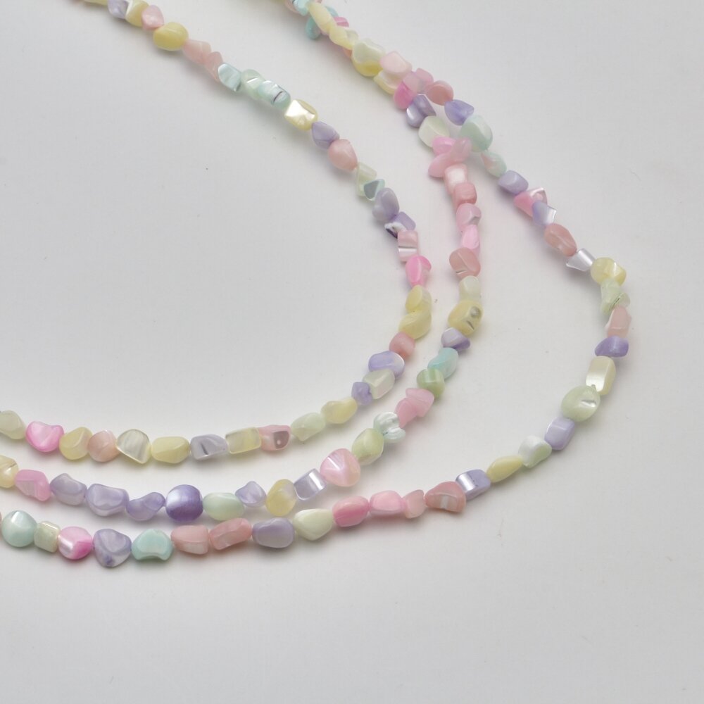 Shell beads, reconstituted, B grade, chip shape, #97 color mix, 39 cm/strand, 6 mm Shell beads, reconstituted, B grade, chip shape, #97 color mix, 39 cm/strand, 6 mm