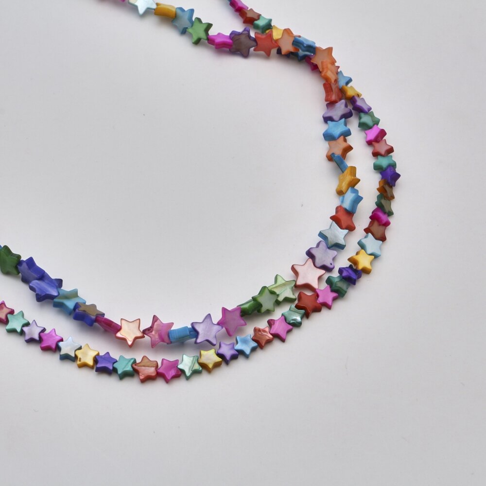 Shell beads, reconstituted, B grade, star shape, #98 color mix, 39 cm/strand, 6, 8 mm Shell beads, reconstituted, B grade, star shape, #98 color mix, 39 cm/strand, 6, 8 mm