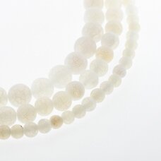 Kraklē agat, naturalny, malowany, matowy, kształt okrągły, biały kolor, 37-39 cm/sznur, 4, 6, 8, 10, 12, 14 mm