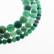 Kraklē agat, naturalny, malowany, matowy, kształt okrągły, zielony kolor, 37-39 cm/sznur, 4, 6, 8, 10, 12, 14 mm