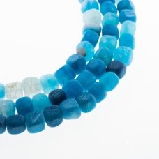 Kraklē agat, naturalny, malowany, matowy, kształt sześcianu, cyjanowy kolor, 37-39 cm/sznur, 8 mm