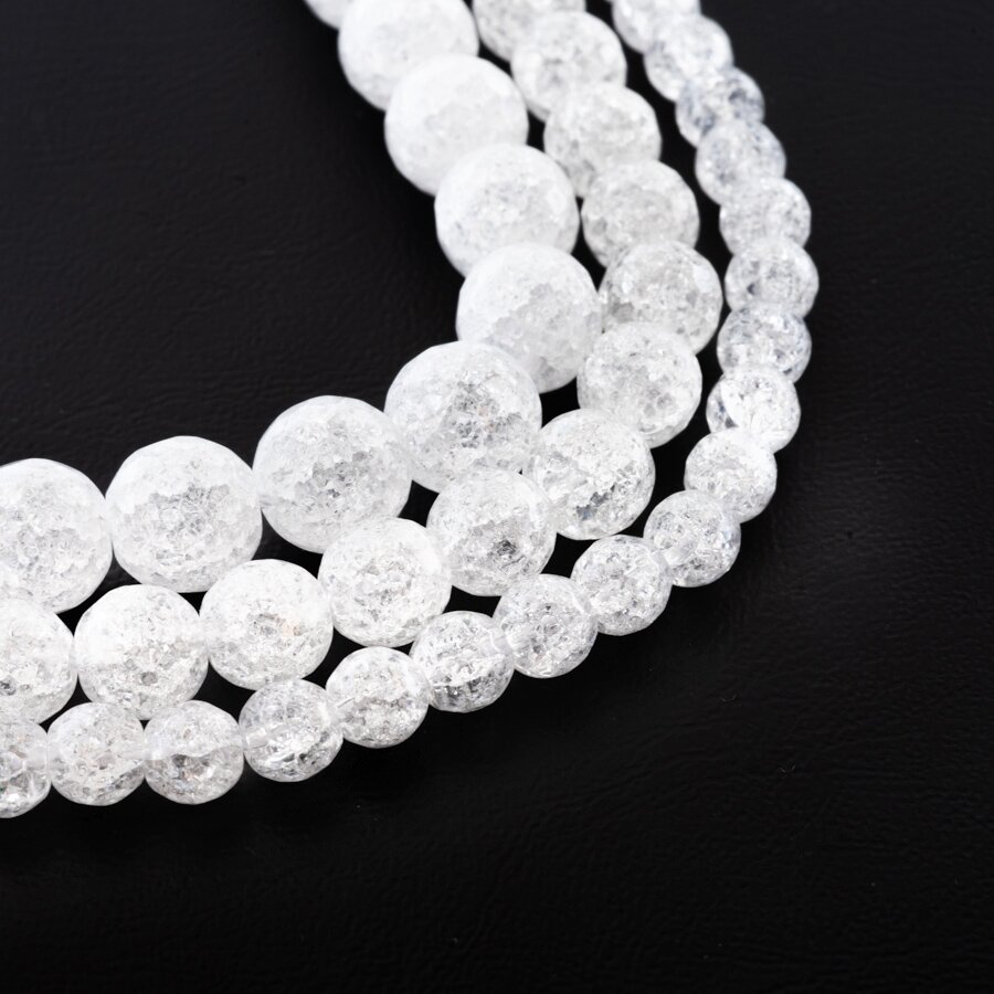Crackle Quartz/Ice Flake Quartz, Reconstituted, Faceted Round Bead, White, 37-39 cm/strand, 4, 6, 8, 10, 12, 14, 16, 18, 20 mm
