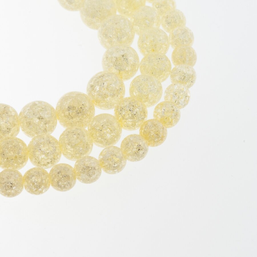 Crackle Quartz/Ice Flake Quartz, Reconstituted, Dyed, Round Bead, #H01 Light Yellow, 37-39 cm/strand, 6, 8, 10, 12 mm Crackle Quartz/Ice Flake Quartz, Reconstituted, Dyed, Round Bead, #H01 Light Yellow, 37-39 cm/strand, 6, 8, 10, 12 mm