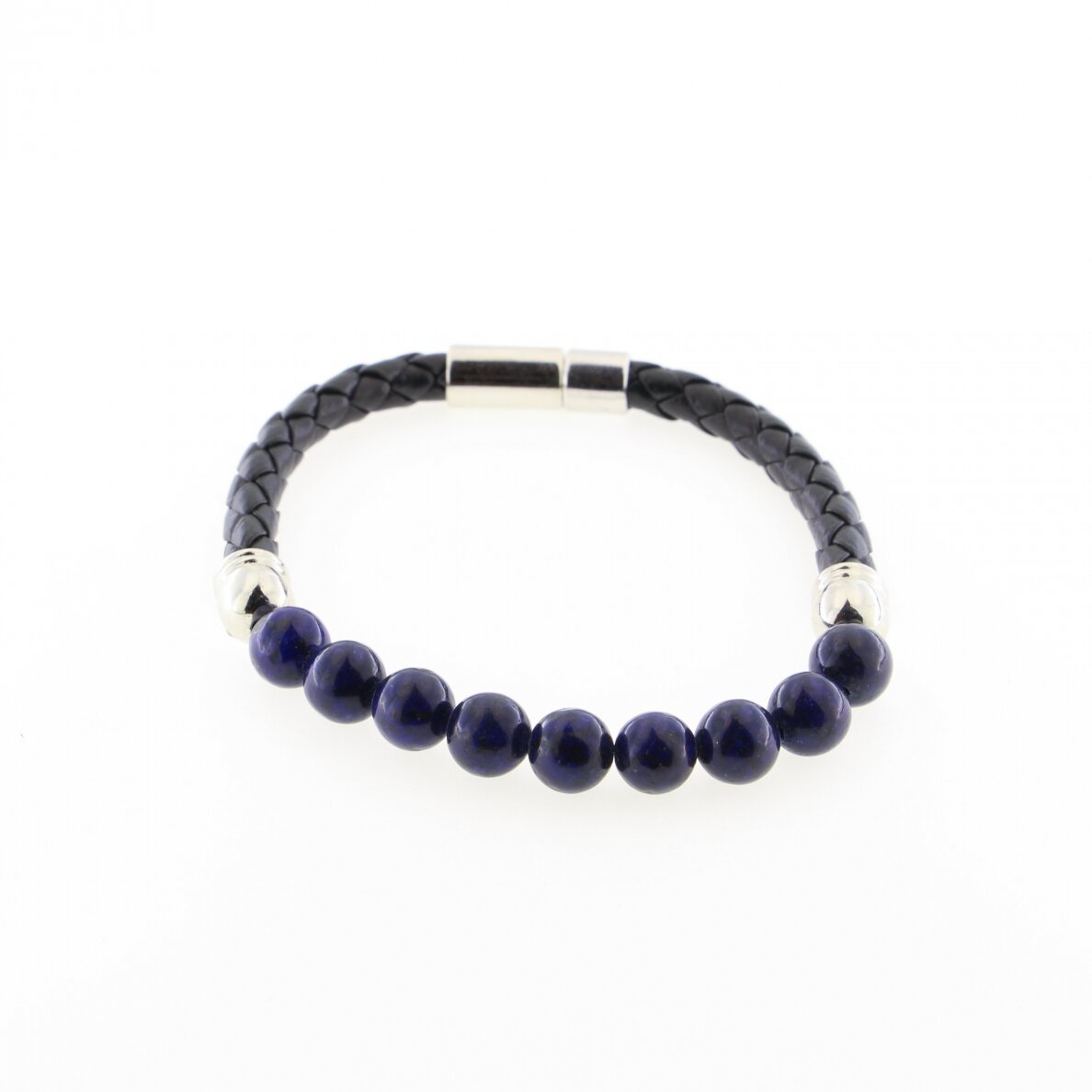 Lapis stone and faux leather bracelet, 21cm long, 8mm wide