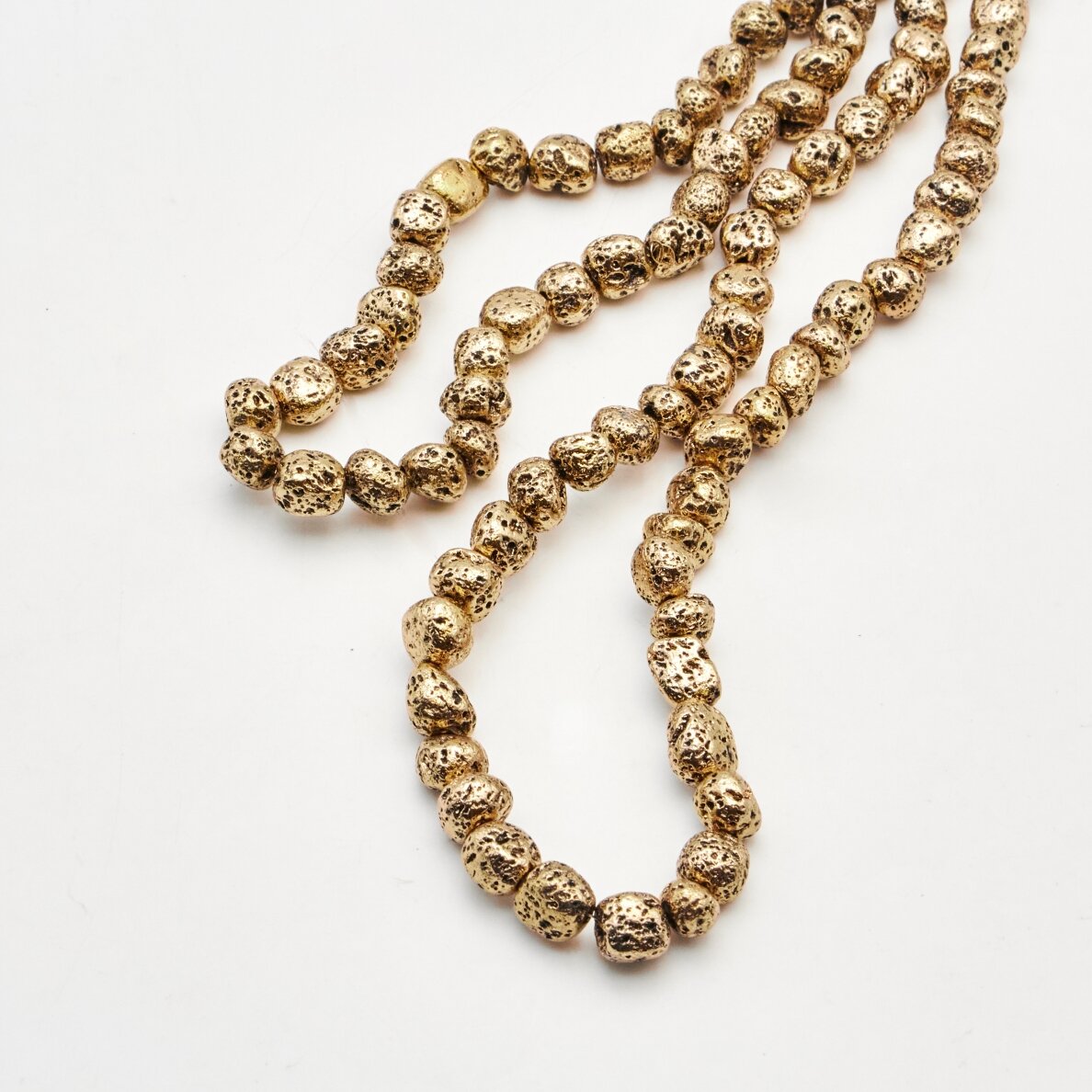 Lava Rock, Natural, Electroplated, Pebble Bead, Brass, 37-39 cm/strand, about 8x10-10x12 mm Lava Rock, Natural, Electroplated, Pebble Bead, Brass, 37-39 cm/strand, about 8x10-10x12 mm