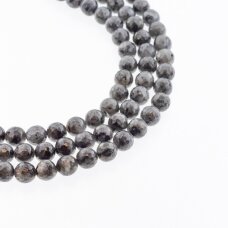 Larvikite, Natural, AB Grade, Faceted Round Bead, Grey, 37-39 cm/strand, 4, 6, 8, 10, 12 mm