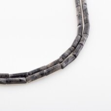 Larvikitas, natūralus, AB kokybė, vamzdžio forma, pilka spalva, 37-39 cm/gija, 4x13 mm