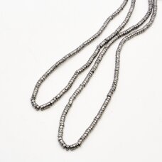 Lava, nat_rali, galvanizuota, heishi rondel_s forma, juoda spalva, 37-39 cm/gija, apie 5x3 mm