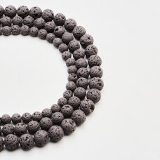 Lava, natūrali, AB kokybė, padengta epoksidine derva, apvali forma, #20, 37-39 cm/gija, 4 mm