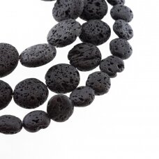 Black Lava Rock, Natural, AB Grade, Puffed Disc Bead, 37-39 cm/strand, 12, 16, 18, 20, 25 mm