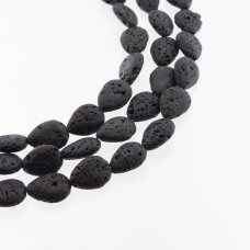 Lava, natūralus, AB kokybė, išgaubto lašo forma, juoda spalva, 37-39 cm/gija, 12x16 mm