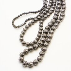Lava, natūralus, galvanizuotas, apvali forma, juoda spalva, 37-39 cm/gija, 4 mm