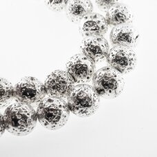 Lava, natūralus, galvanizuotas, apvali forma, sidabro spalva, 37-39 cm/gija, 4, 6, 8, 10, 12 mm