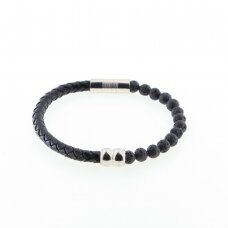 Lava stone and natural leather bracelet with stainless steel magnetic clasp, 21cm long, 6mm wide