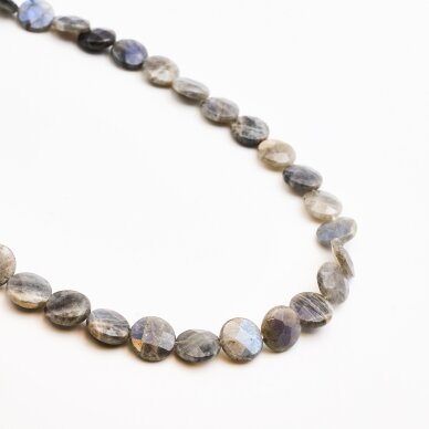 Labradorite, natural, B quality, faceted, puffed disc bead, 37-39 cm/string, 8 mm Labradorite, natural, B quality, faceted, puffed disc bead, 37-39 cm/string, 8 mm