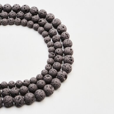 Lava, natūrali, AB kokybė, padengta epoksidine derva, apvali forma, #20, 37-39 cm/gija, 4 mm