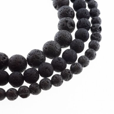 Lava, natūralus, AB kokybė, apvali forma, juoda spalva, 37-39 cm/gija, 4, 6, 8, 10, 12, 14, 16, 18, 20 mm