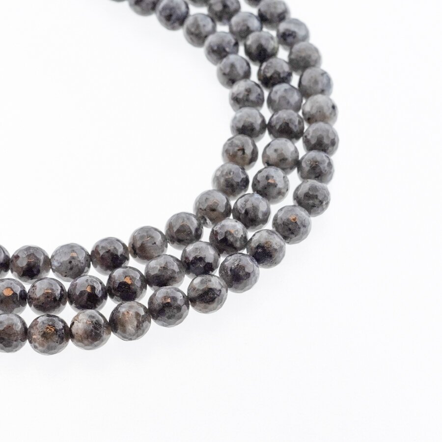 Larvikite, Natural, AB Grade, Faceted Round Bead, Grey, 37-39 cm/strand, 4, 6, 8, 10, 12 mm Larvikite, Natural, AB Grade, Faceted Round Bead, Grey, 37-39 cm/strand, 4, 6, 8, 10, 12 mm