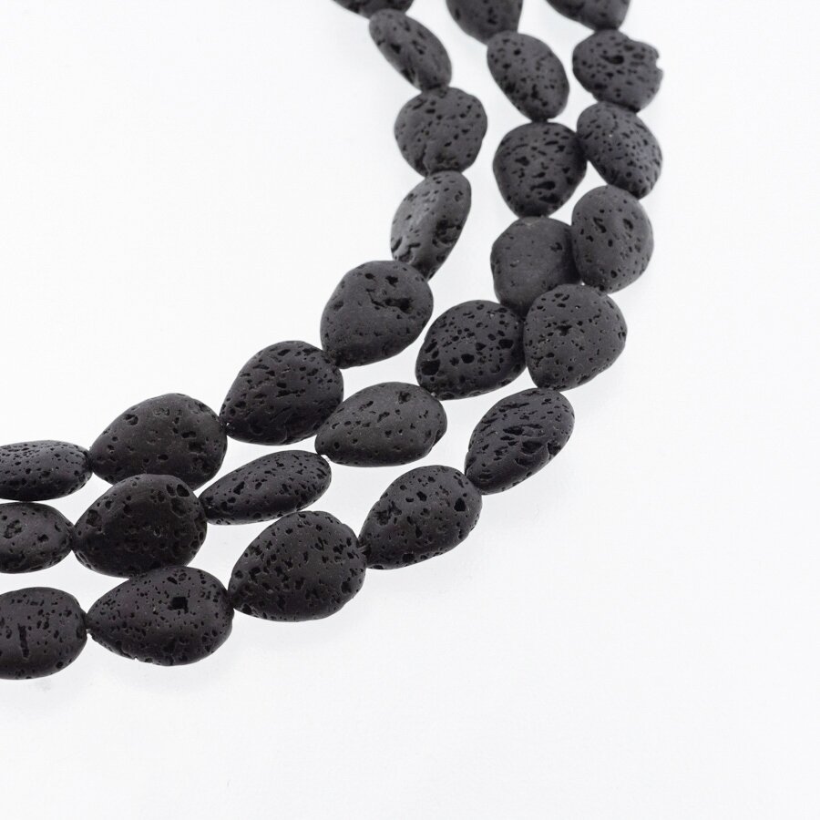 Black Lava Rock, Natural, AB Grade, Puffed Teardrop Bead, 37-39 cm/strand, 12x16 mm
